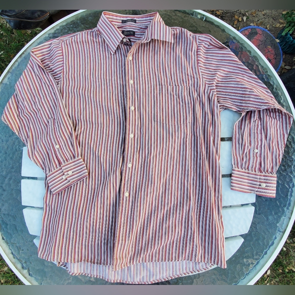 Arrow Men's Button Down Striped Long Sleeve Large 16-16.5 LN